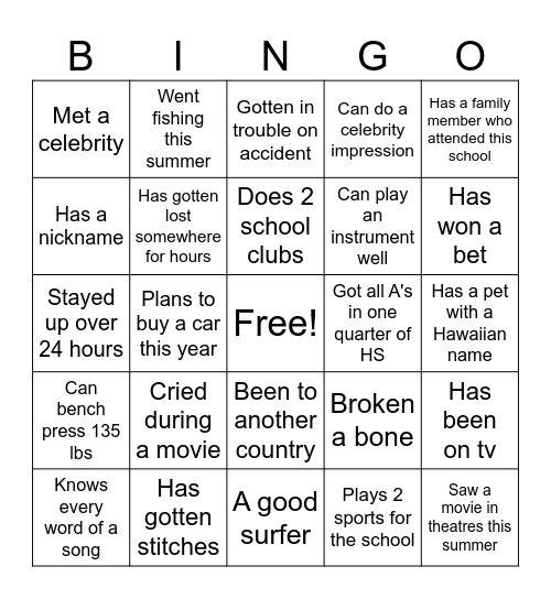 Human Bingo Card