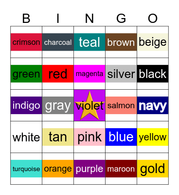 Colors Bingo Card