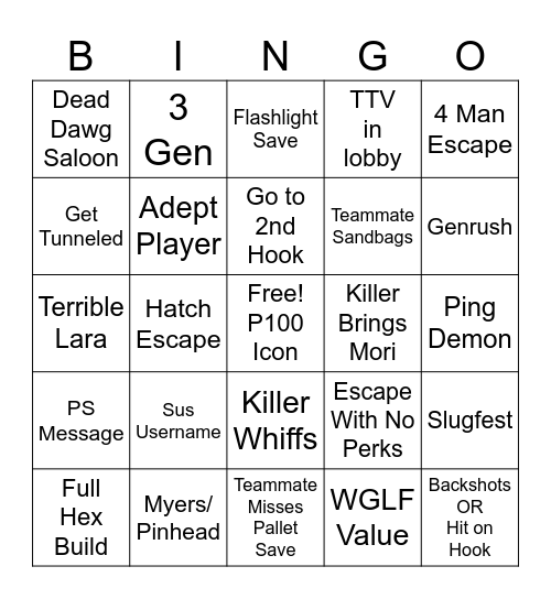 DBD Bingo Card