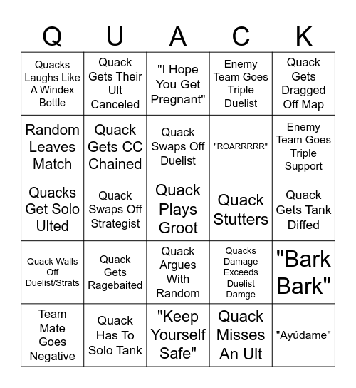 Quacks Rivals Bingo Card