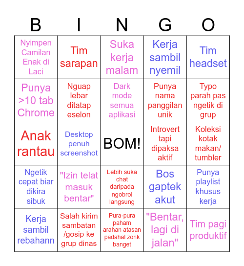 UMBIES Bingo Card