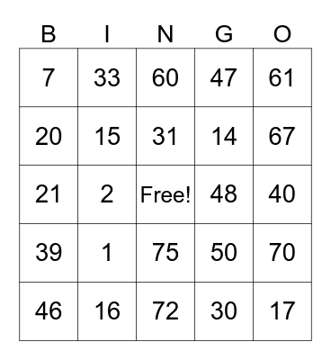 Untitled Bingo Card