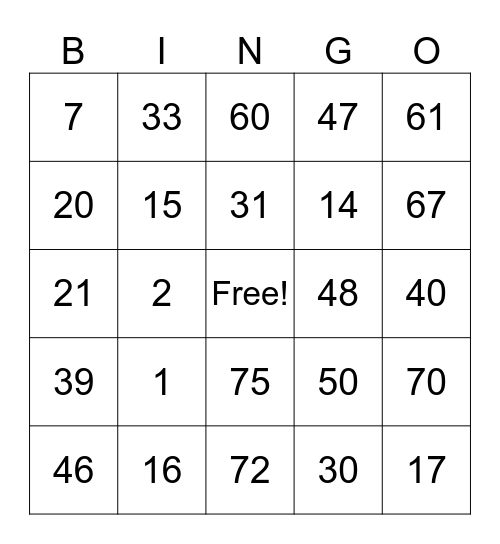 Untitled Bingo Card
