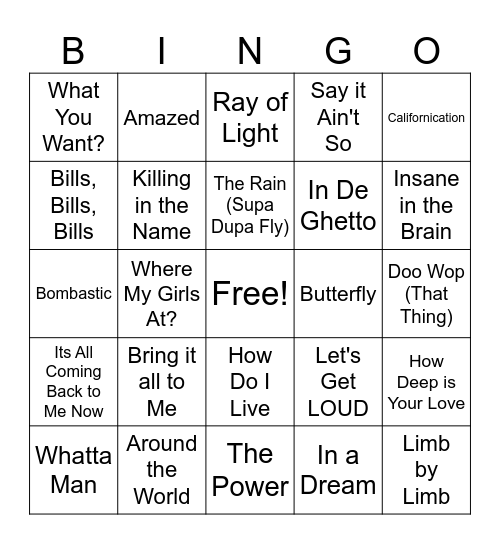 90's # 4 Bingo Card