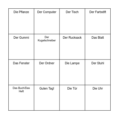 Übersetze auf Französisch! Bingo Card