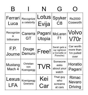 Car week Bingo Card
