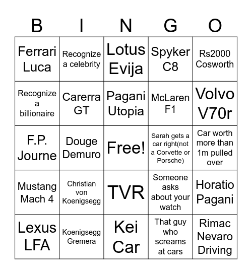 Car week Bingo Card
