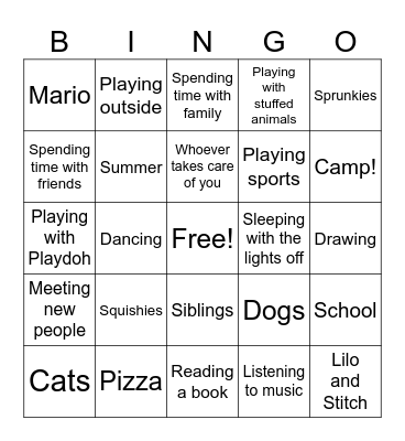 Likes and Dislikes! Bingo Card
