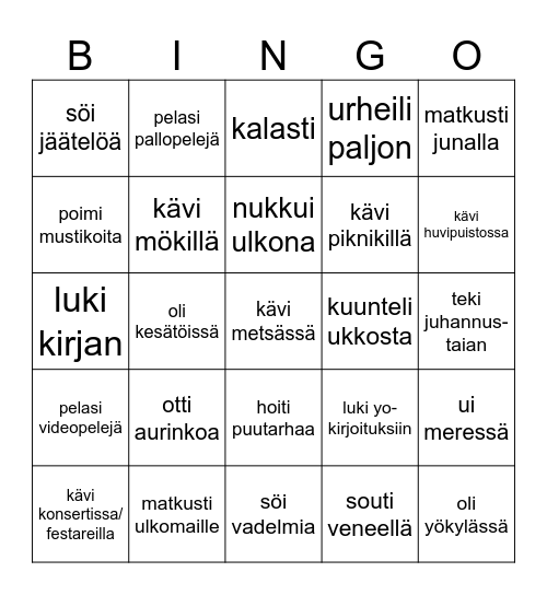 KESÄLOMABINGO Card