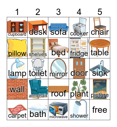 FURNITURE Bingo Card