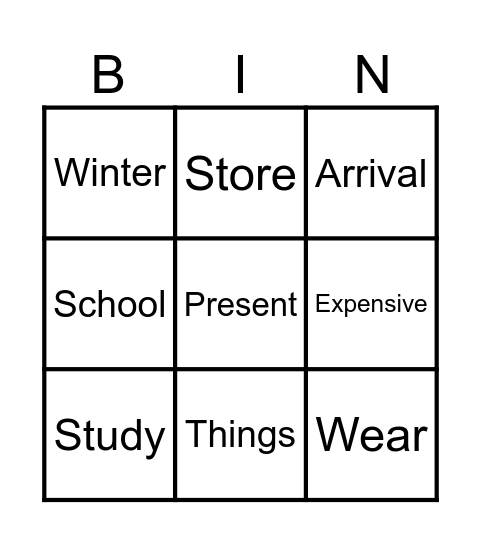 Grammar C Bingo Card