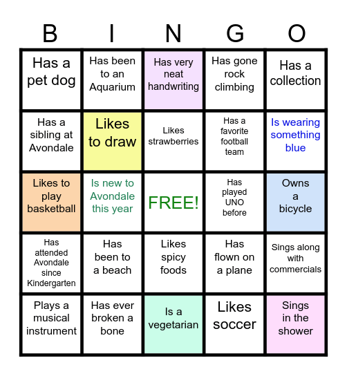 Getting to Know You Bingo Avondale Edition Bingo Card