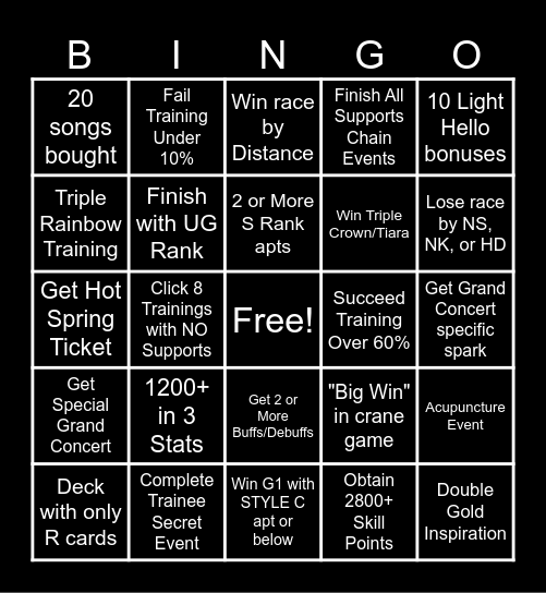Umamusume Bingo Card