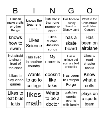 Mrs. Custard's BINGO Card