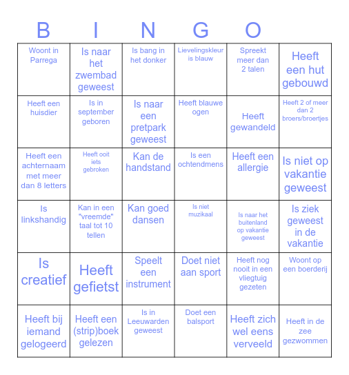 Kennismakingsbingo Card
