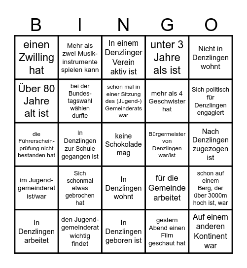 Lebendige Ortsmitte - Jugendgemeinderat Bingo Card