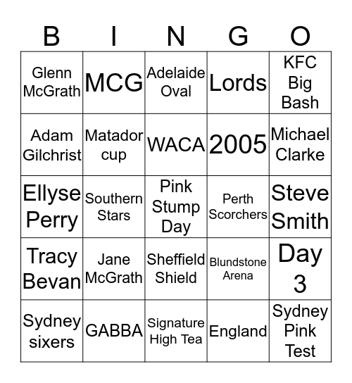 Pink Stumps Day  Bingo Card