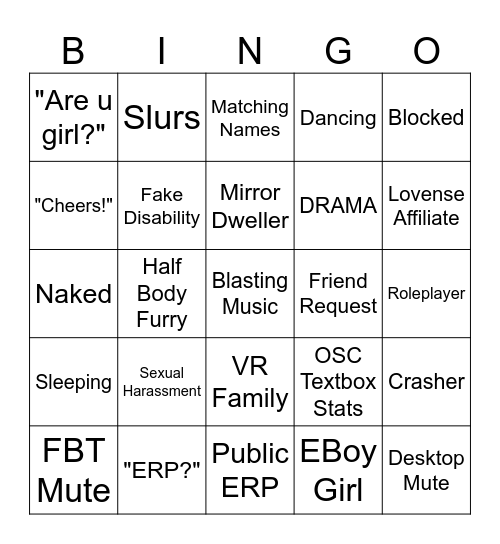 VRChat Publics Bingo Card