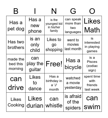 Get to Know You Bingo Card