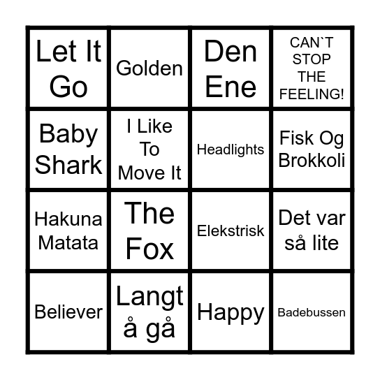 Musikkbingo Card