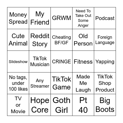 TikTok Bingo Card