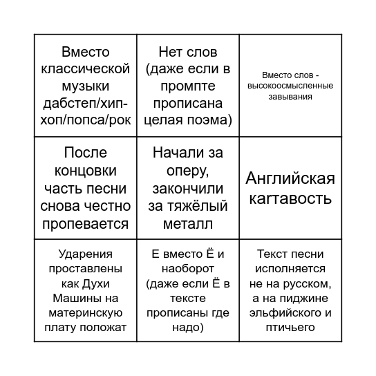 Нейроночное музло Bingo Card