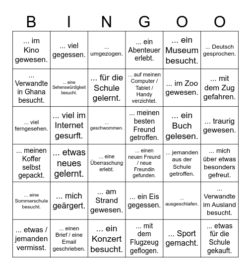 Ich habe ... / Ich bin ... Bingo Card