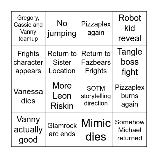 Security Breach 2 Bingo Card