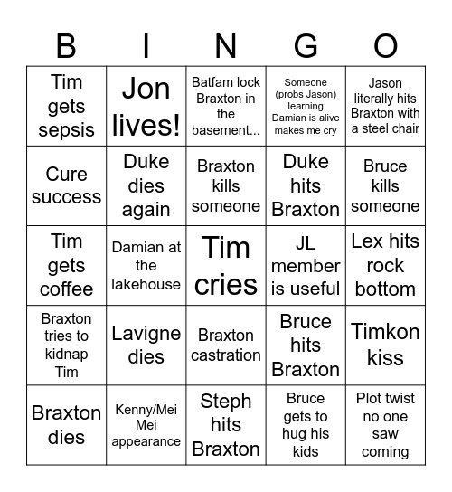 The Gladiator Bingo Card
