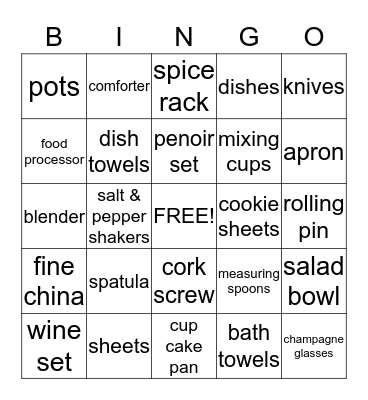 Brianna's Bridal Shower Bingo Card