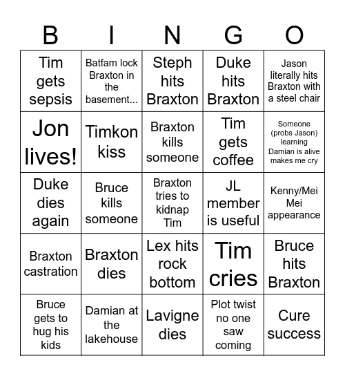 The Gladiator Bingo Card