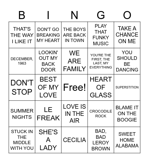70'S PARTY COVERALL Bingo Card