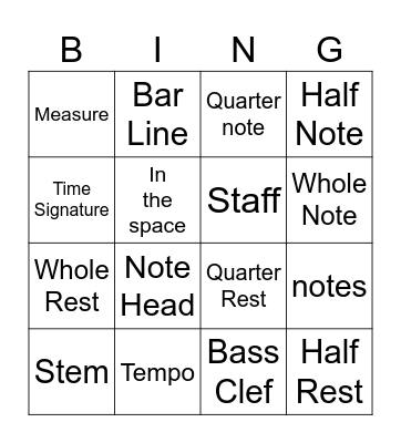 BandCabulary Bingo Card