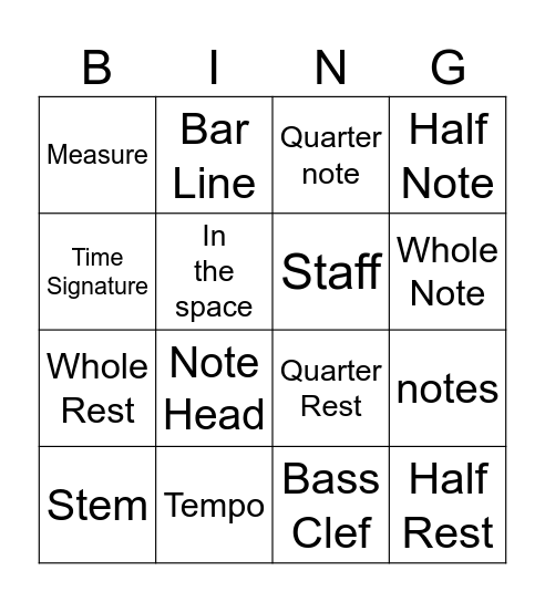 BandCabulary Bingo Card