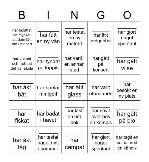 Sommarbingo Card