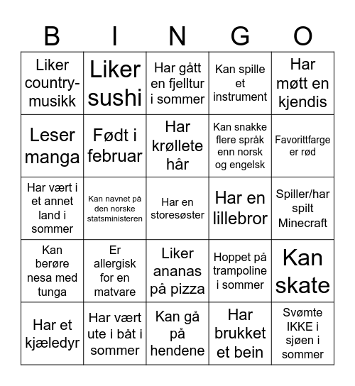 Bli kjent-BINGO Card