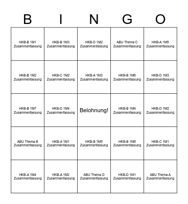 Der Lern-Raster Bingo Card