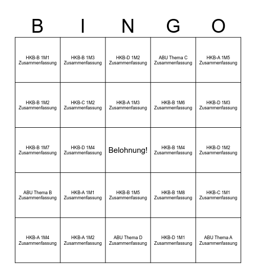 Der Lern-Raster Bingo Card