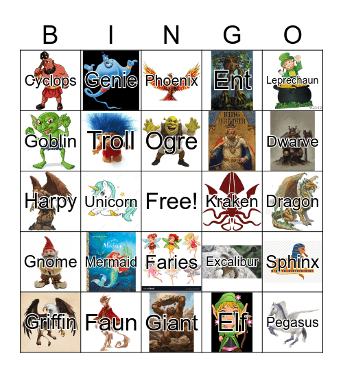 Mythological Creatures Bingo Card
