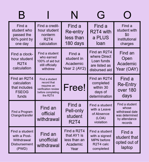 R2T4 Scavenger Hunt Bingo Card