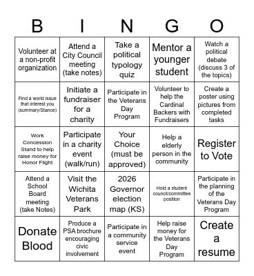 Civic Bingo Card Bingo Card