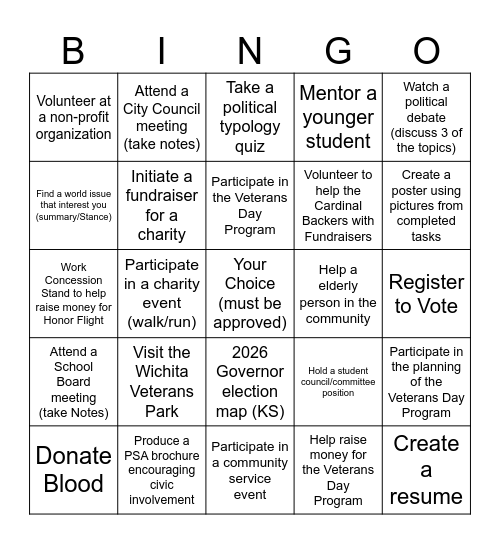 Civic Bingo Card Bingo Card