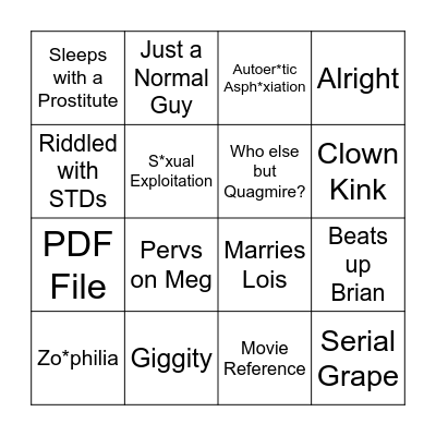 Quagmire Bingo Card