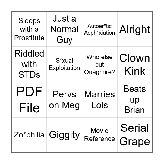 Quagmire Bingo Card