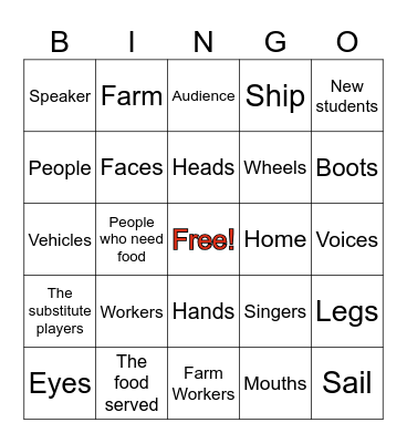 SYNECDOCHE Bingo Card