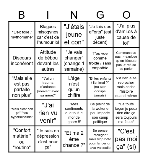 Homme médiocre Bingo Card