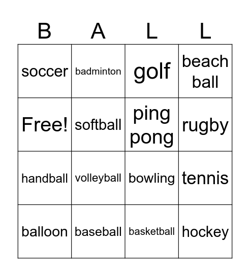 Ball BINGO Card
