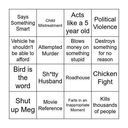 Peter Griffin Bingo Card