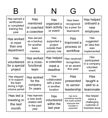 Connection & Service Bingo Card
