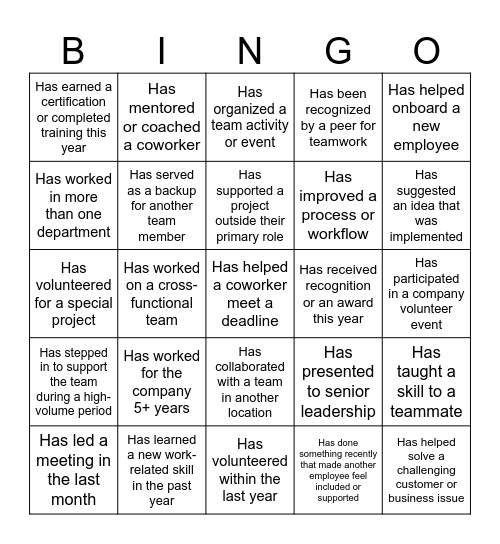 Connection & Service Bingo Card